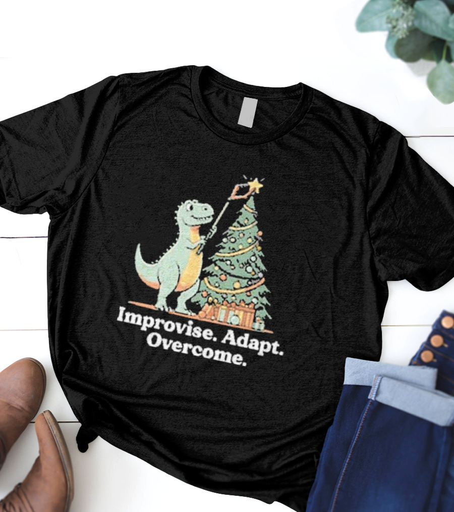 Improvise Adapt Overcome Tree Rex Dinosaur Christmas Star T-Shirt