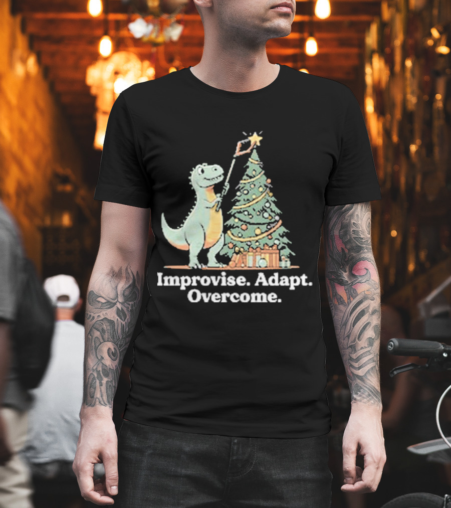 Improvise Adapt Overcome Tree Rex Dinosaur Christmas Star T-Shirt