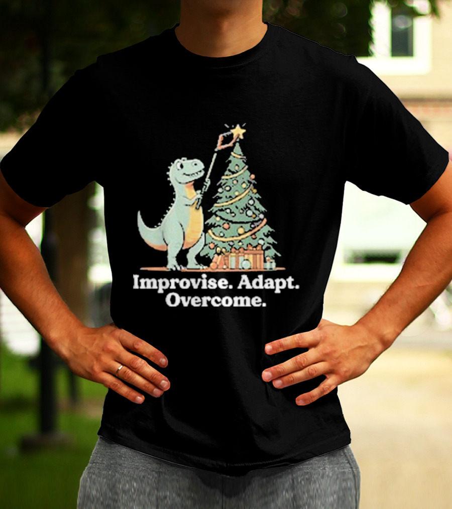 Improvise Adapt Overcome Tree Rex Dinosaur Christmas Star T-Shirt