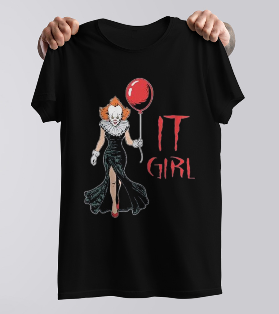 Pennywise IT Girl Holding Red Balloon In Black Dress T-Shirt