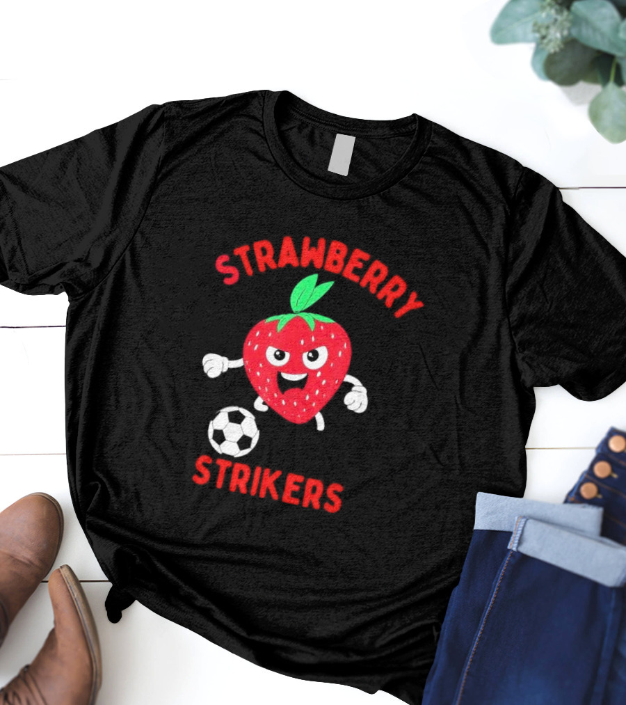 Strawberry Strikers Soccer Team Fun Cartoon With Soccer Ball T-Shirt