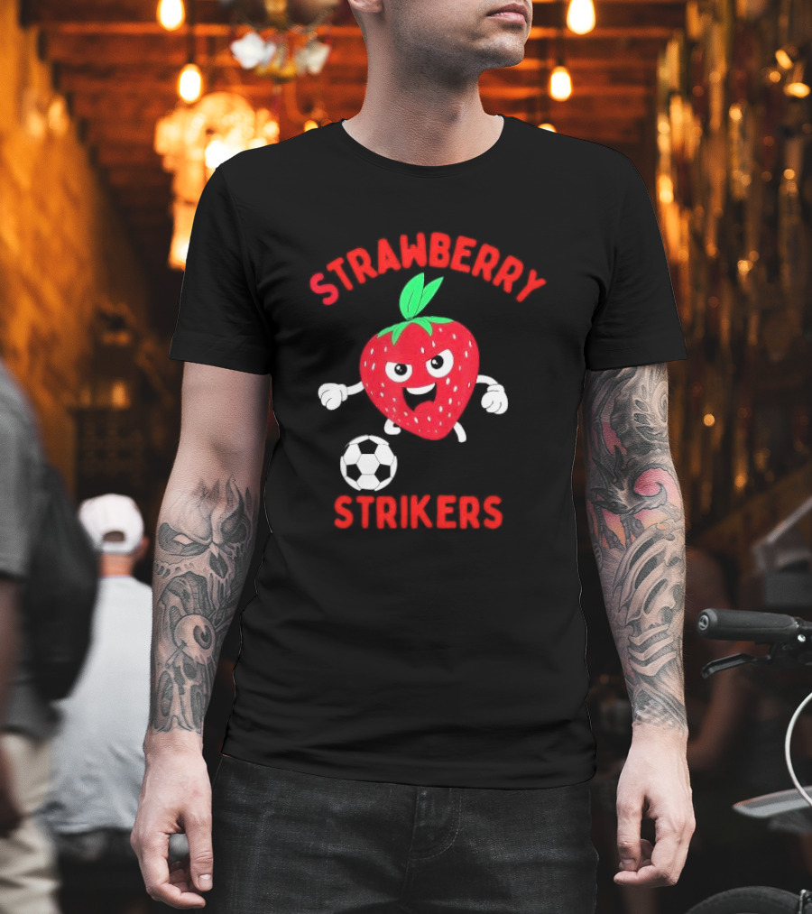 Strawberry Strikers Soccer Team Fun Cartoon With Soccer Ball T-Shirt
