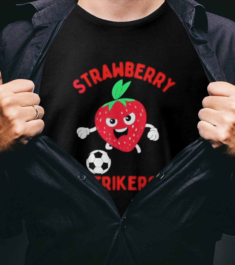 Strawberry Strikers Soccer Team Fun Cartoon With Soccer Ball T-Shirt