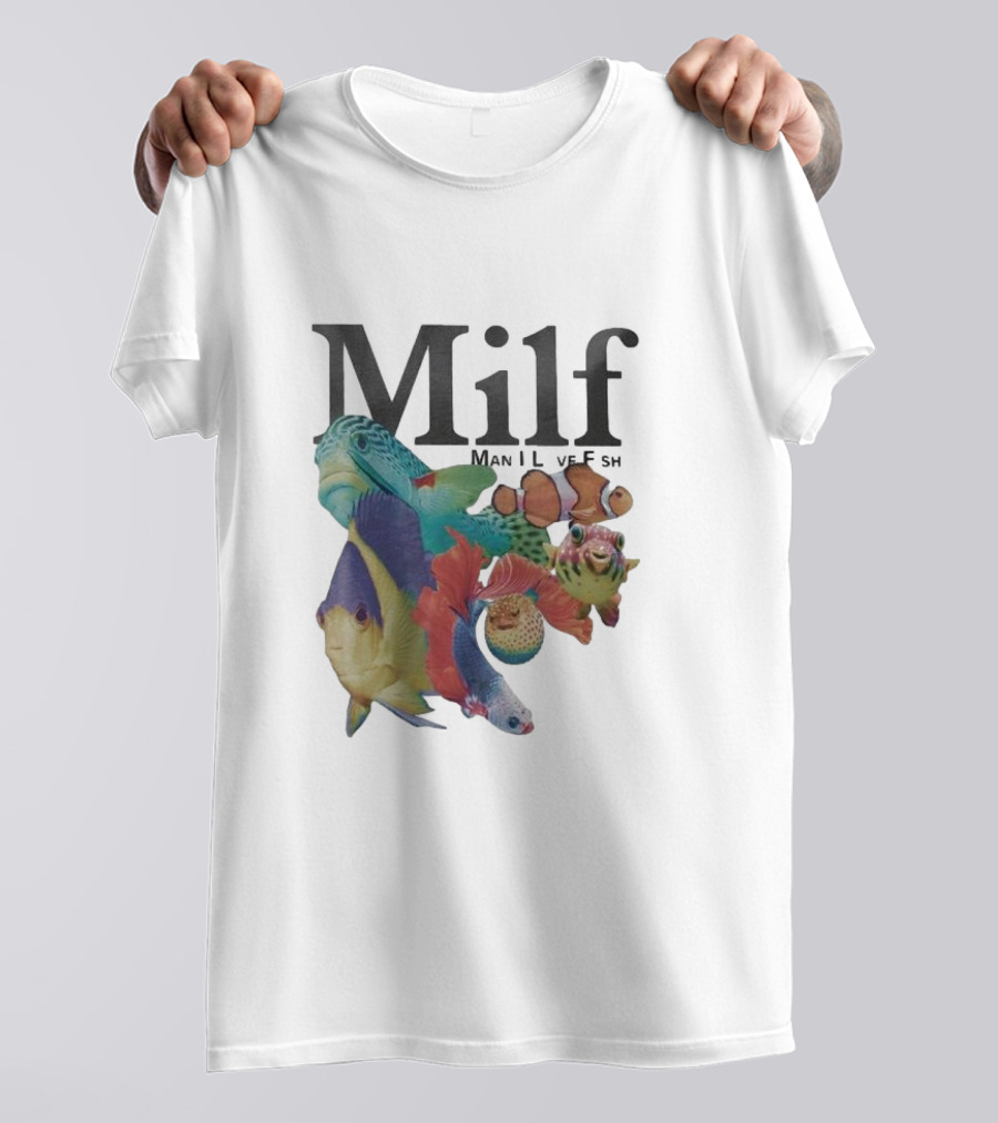 Milf Man I Love Fish Colorful Fish Collage T-Shirt