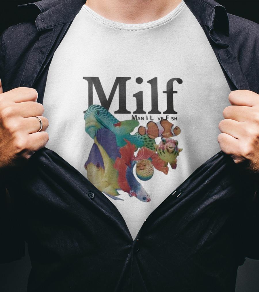 Milf Man I Love Fish Colorful Fish Collage T-Shirt