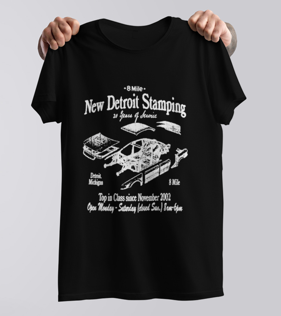 8 Mile New Detroit Stamping 20 Years Of Service Detroit Michigan Top In Class Since November 2002 T-Shirt