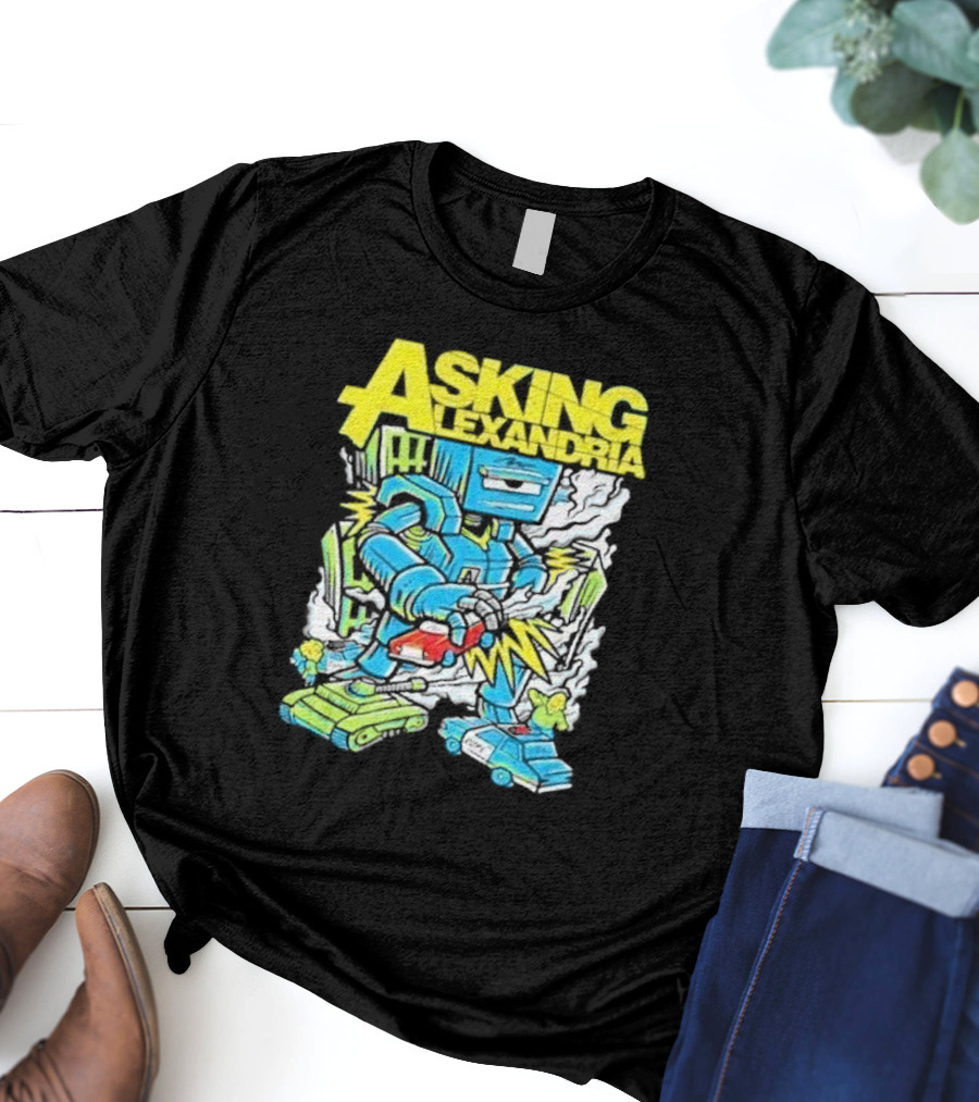 Asking Alexandria Killer Robot Blue And Green Electric Mech T-Shirt