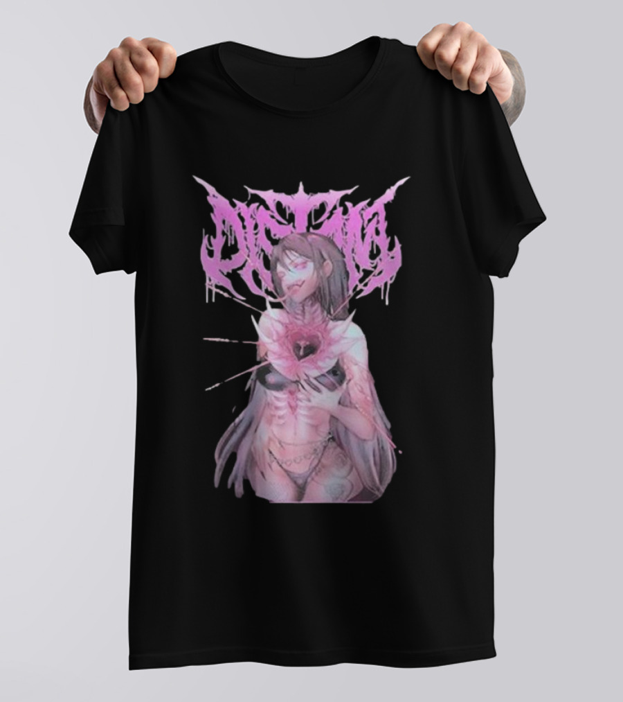 Distant Pink Anime Character With Heart Tattoo T-Shirt