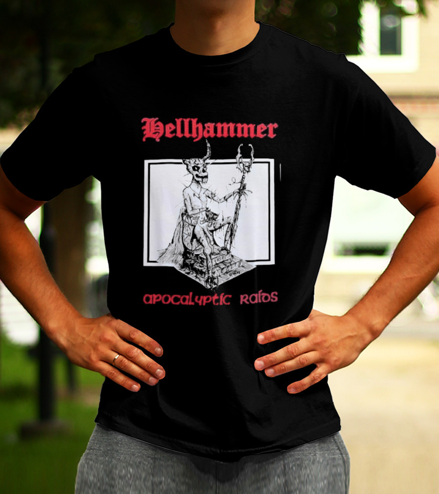 Hellhammer Apocalyptic Raids Horned Figure With Runes T-Shirt