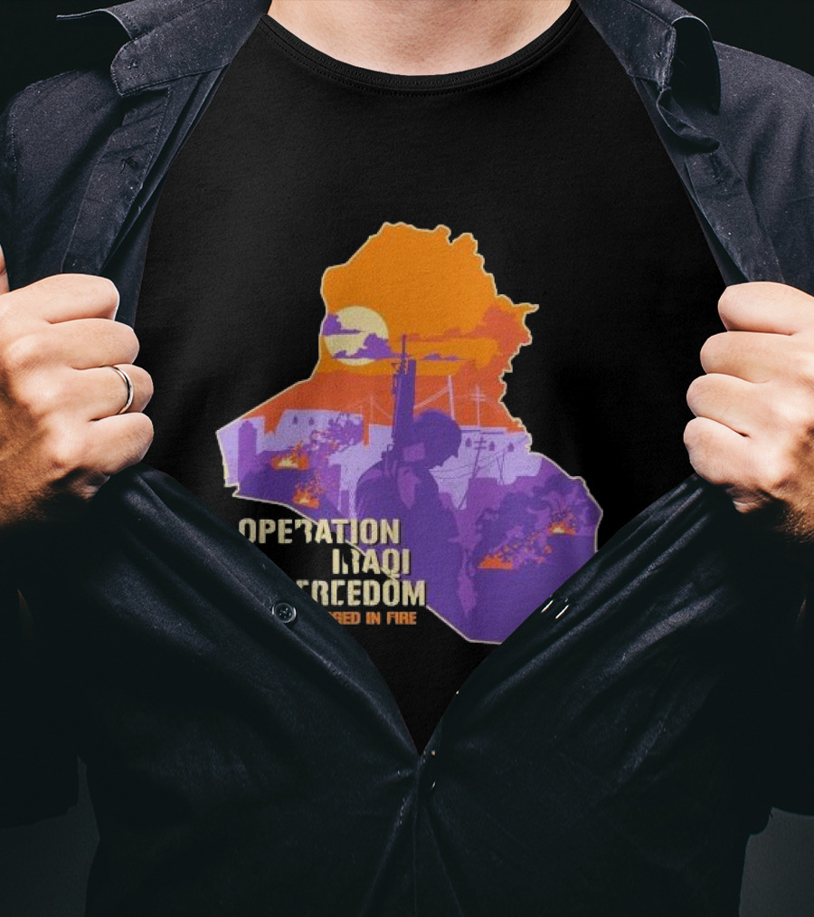 Operation Iraqi Freedom Forged In Fire Sunset Silhouette Map T-Shirt