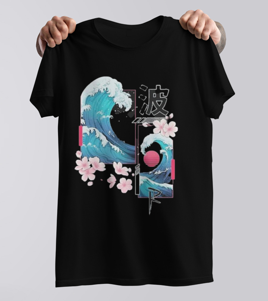 Pandorya Nami Cherry Blossom Wave Aesthetic Grnk T-Shirt