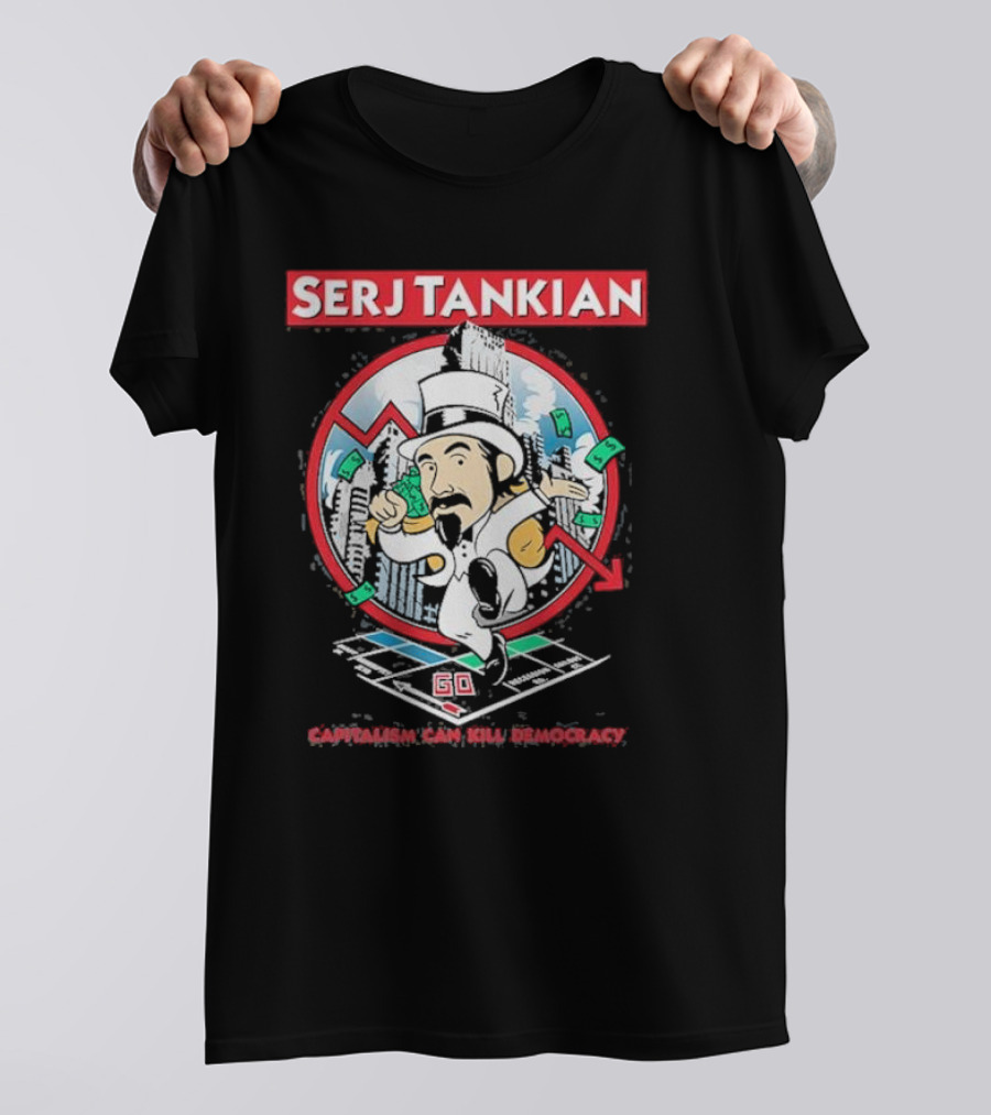 Serj Tankian Monopoly Style Critique: Capitalism Can Kill Democracy T-Shirt