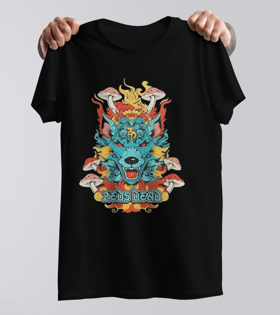 Zeds Dead Psychedelic Wolf And Mushrooms Imagery Navy T-Shirt