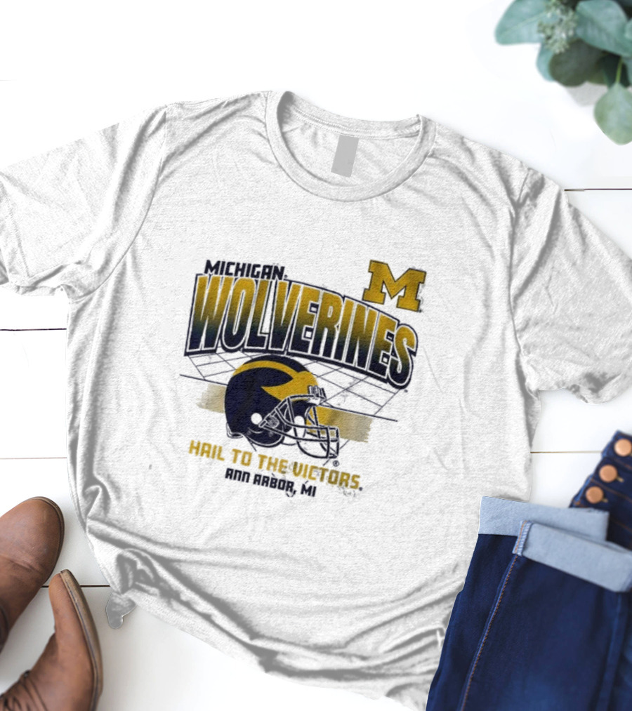 Michigan Wolverines Helmet Hail To The Victors Ann Arbor MI T-Shirt