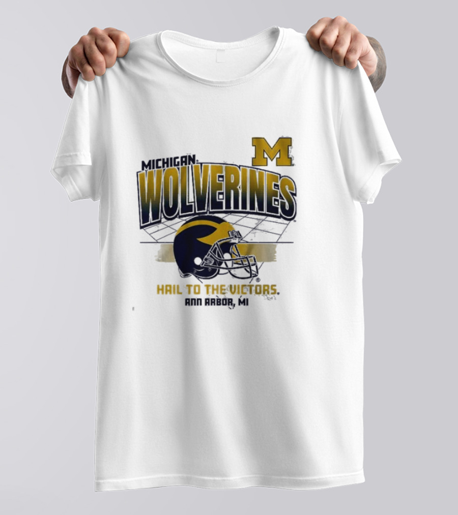 Michigan Wolverines Helmet Hail To The Victors Ann Arbor MI T-Shirt