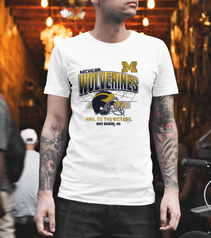 Michigan Wolverines Helmet Hail To The Victors Ann Arbor MI T-Shirt