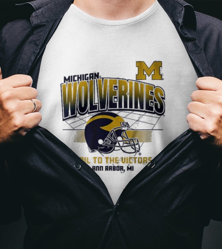 Michigan Wolverines Helmet Hail To The Victors Ann Arbor MI T-Shirt