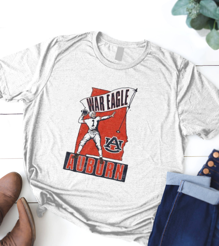 Auburn War Eagle Vintage Football Player With Auburn Logo And War Eagle Banner T-Shirt
