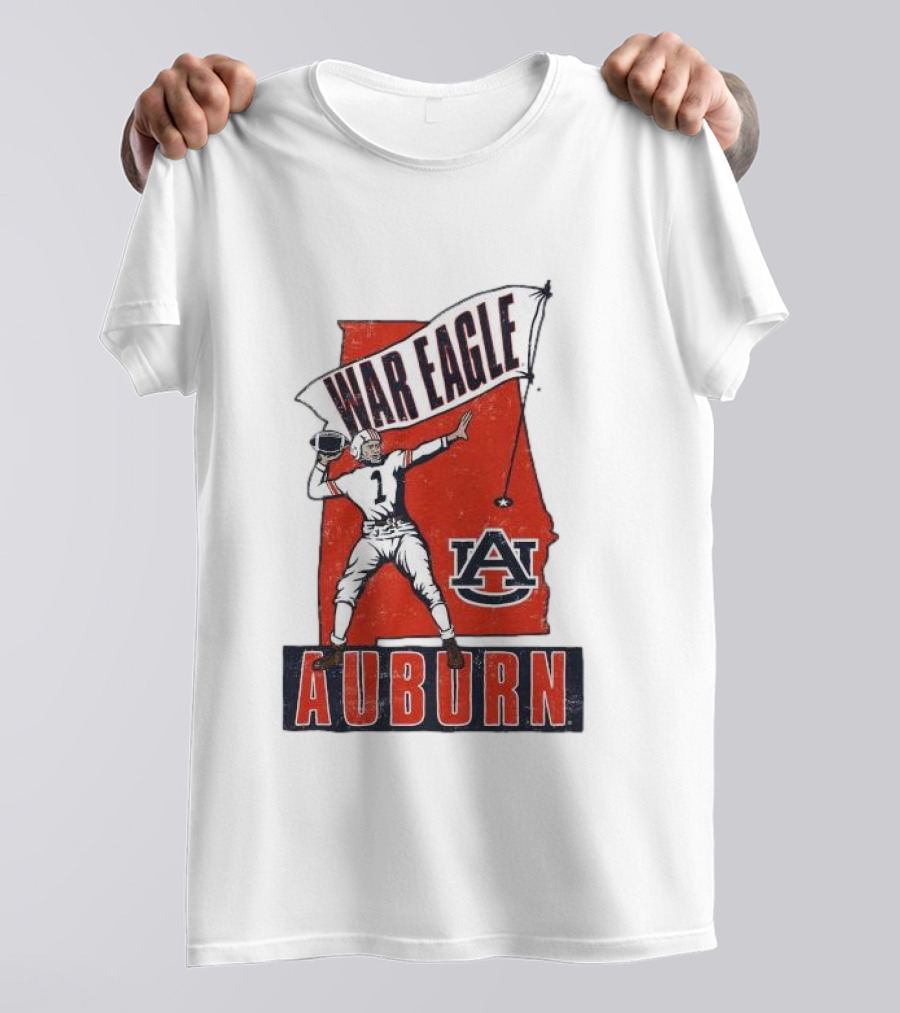 Auburn War Eagle Vintage Football Player With Auburn Logo And War Eagle Banner T-Shirt