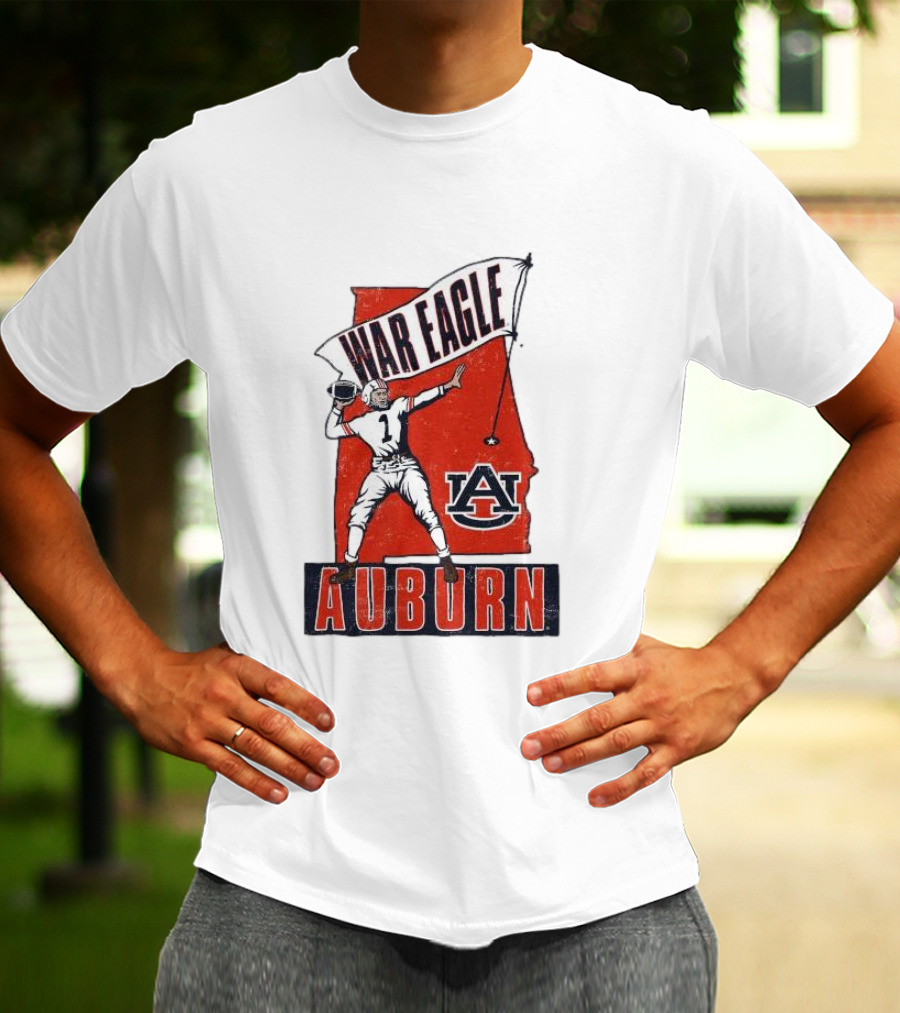 Auburn War Eagle Vintage Football Player With Auburn Logo And War Eagle Banner T-Shirt