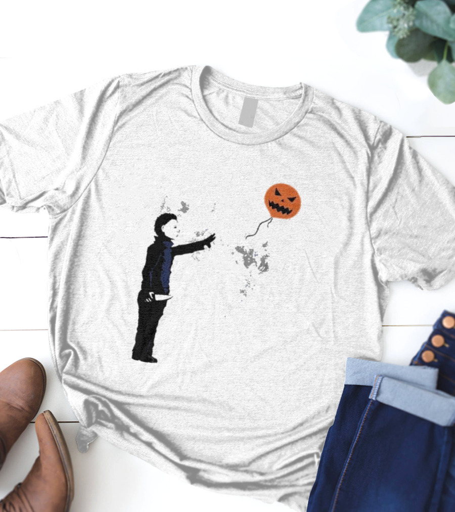 Ballooween Banksy Balloon Girl Meets Michael Myers Terror Horror Balloon T-Shirt