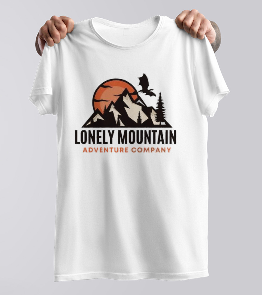 Lonely Mountain Adventure Company Dragon And Sunset Mountain Scene T-Shirt