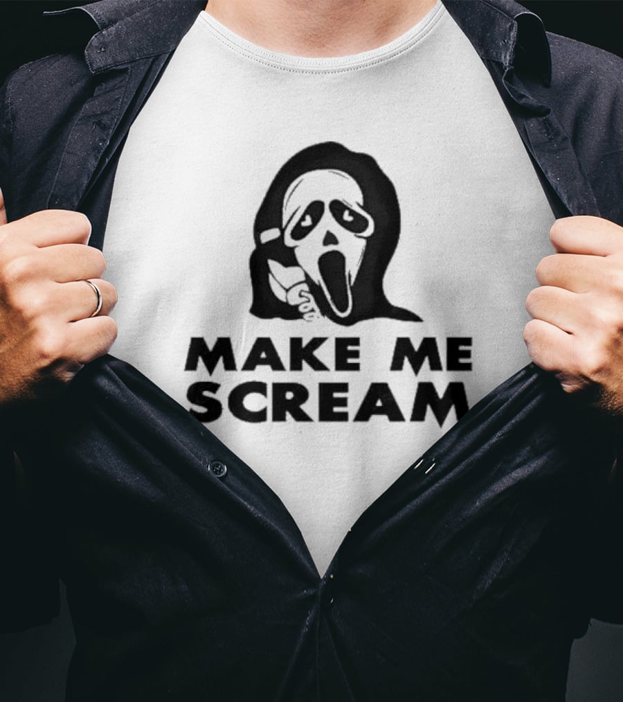 Self Proclaimed Store Ghostface Make Me Scream Horror Mask T-Shirt