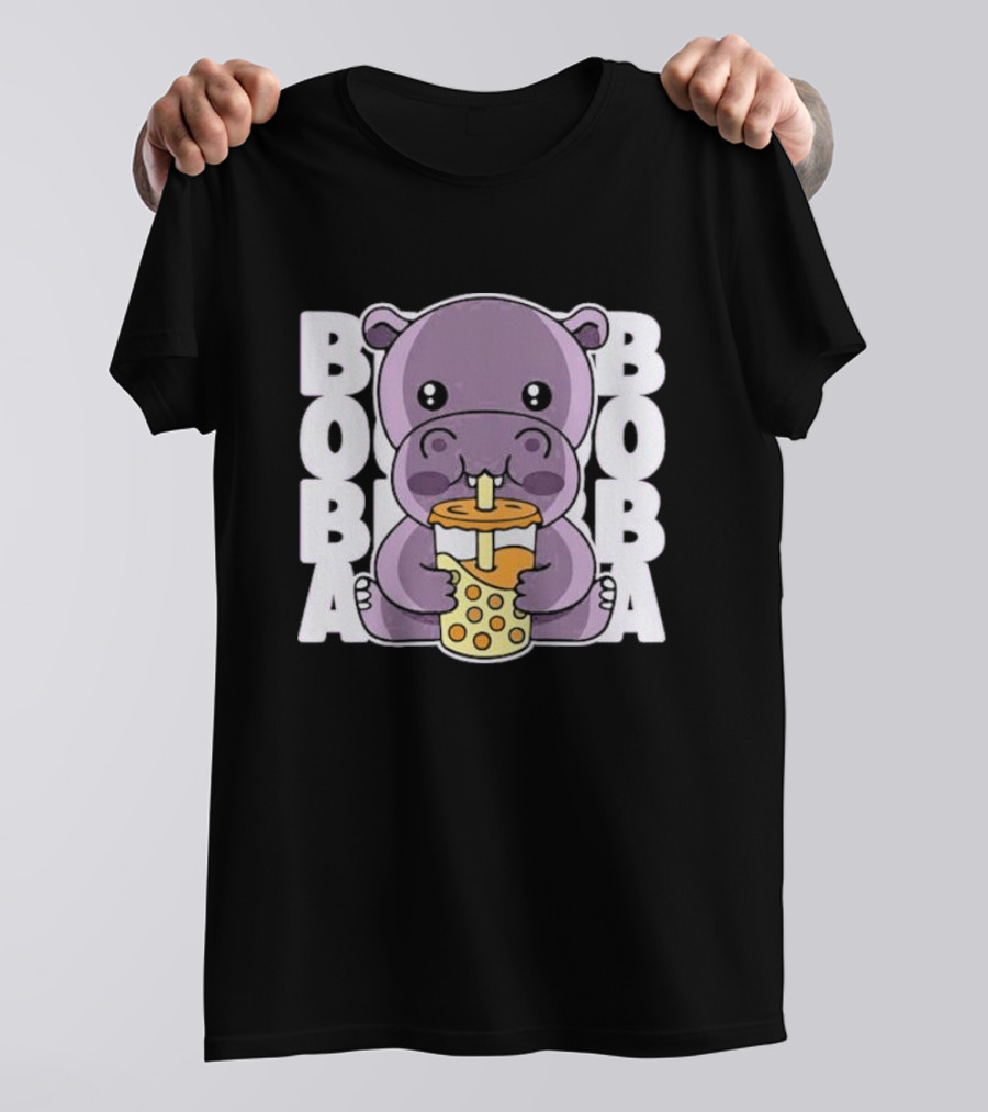 Kawaii Hippo Boba Tea Moo Deng Hippo Boba Boba T-Shirt