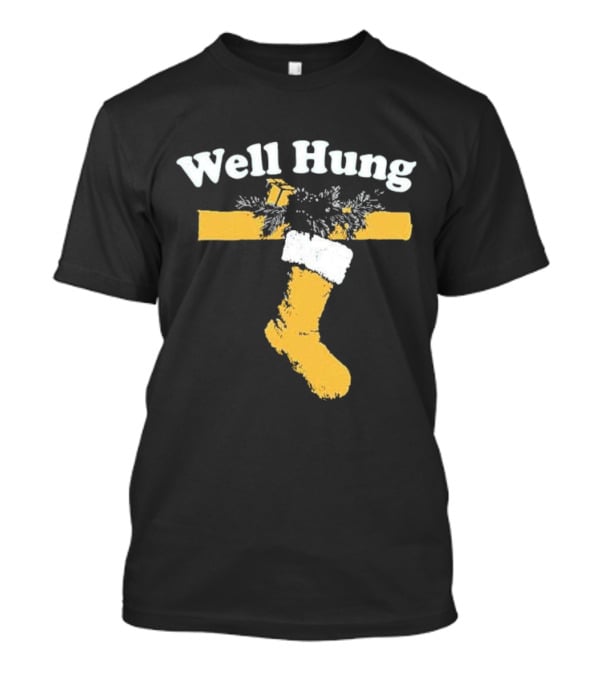 Well Hung Christmas Stocking Shot With Garland And Gift T-Shirt