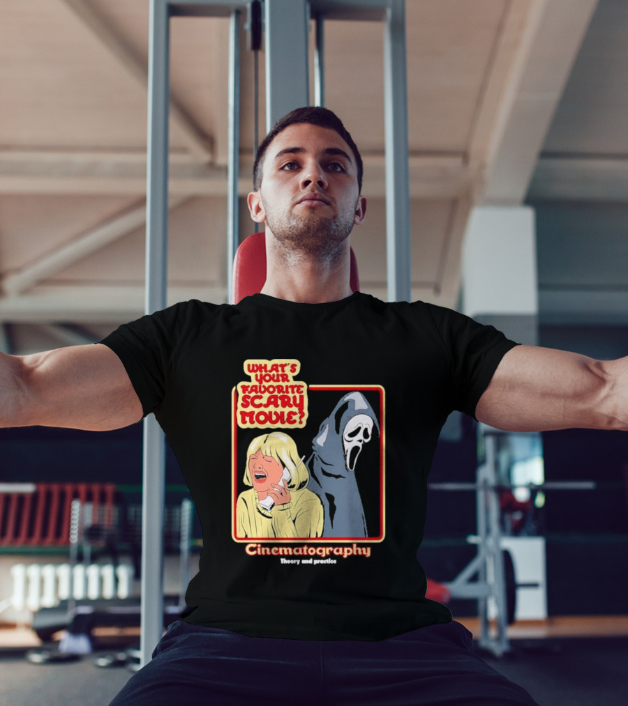 What’s Your Favorite Scary Movie Cinematography Theory And Practice Ghost Mask Girl On Phone T-Shirt