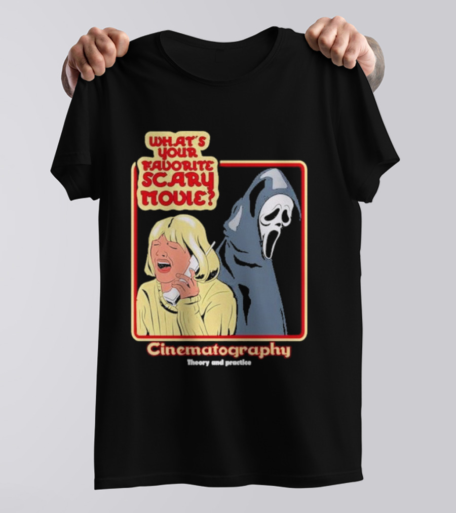 What’s Your Favorite Scary Movie Cinematography Theory And Practice Ghost Mask Girl On Phone T-Shirt