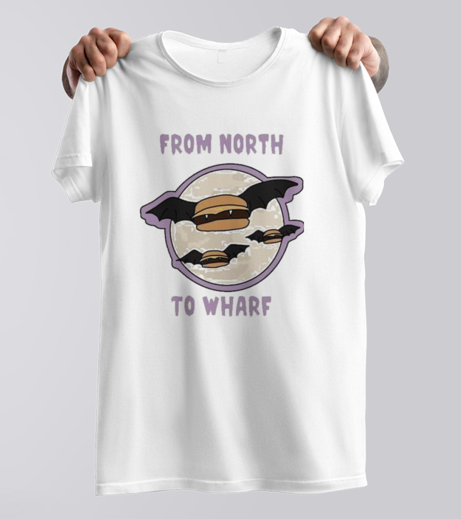 From North To Wharf Flying Burger Bats T-Shirt