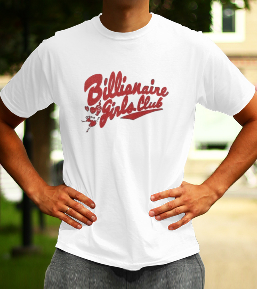 Billionaire Girls Club Script Logo With Hearts And Dancing Figure T-Shirt