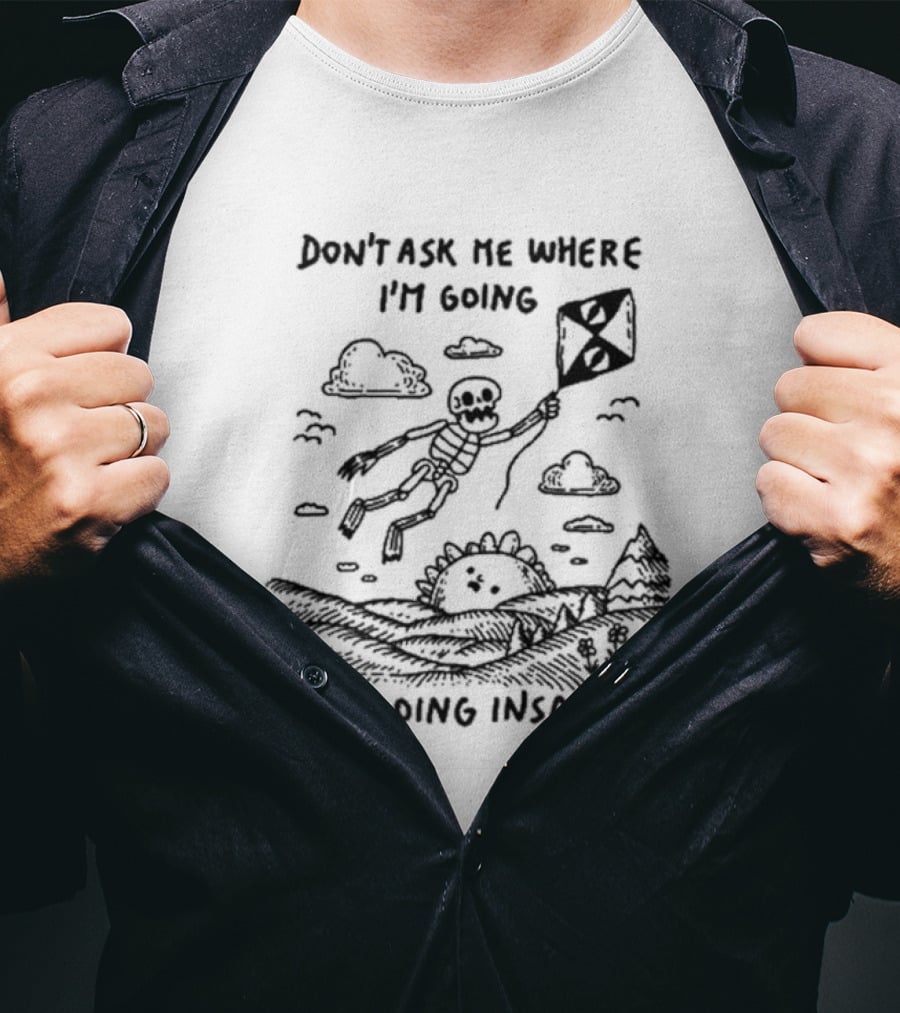 Don’t Ask Me Where I’m Going I’m Going Insane Skeleton Flying With Kite T-Shirt