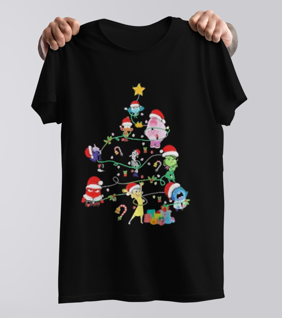Inside Out Christmas Tree Emotions With Santa Hats T-Shirt
