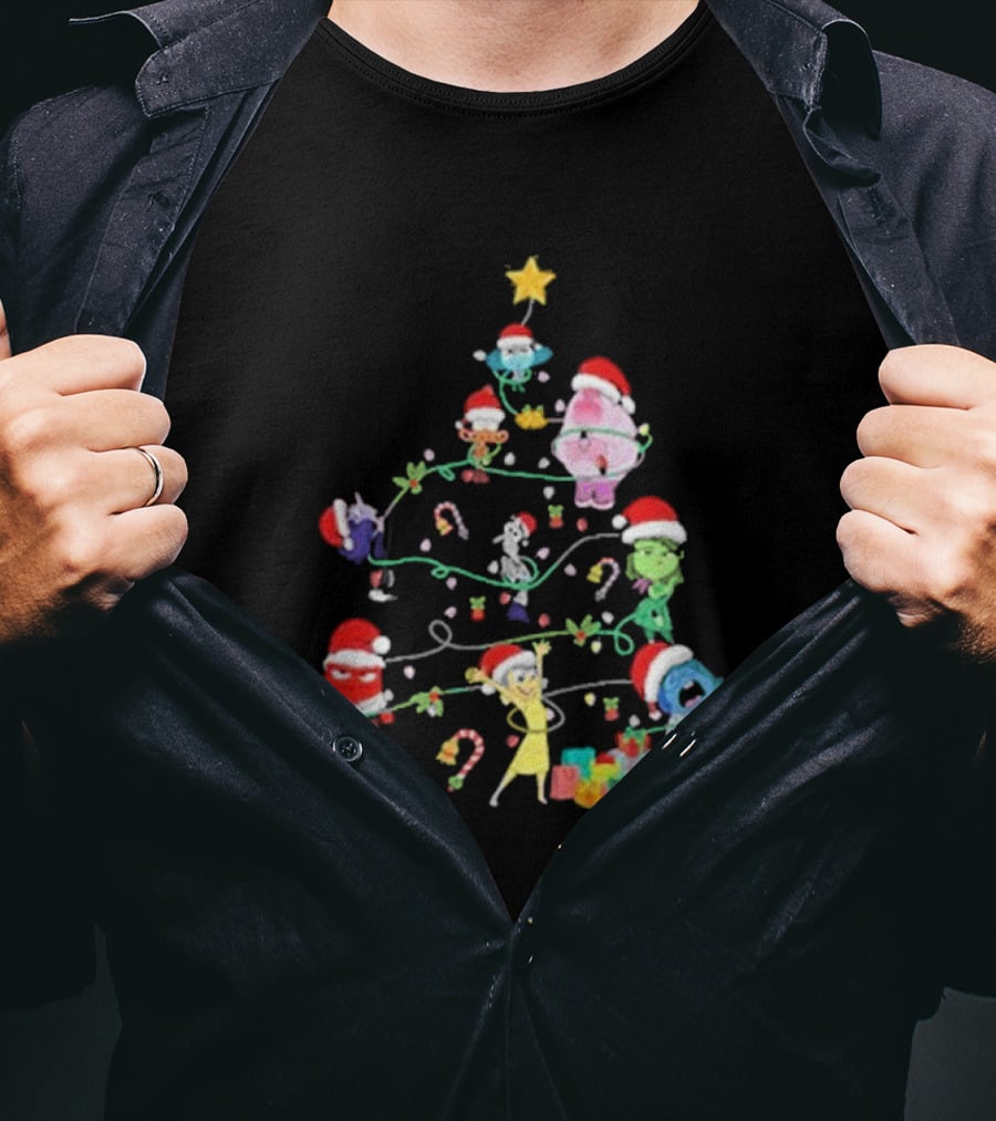 Inside Out Christmas Tree Emotions With Santa Hats T-Shirt