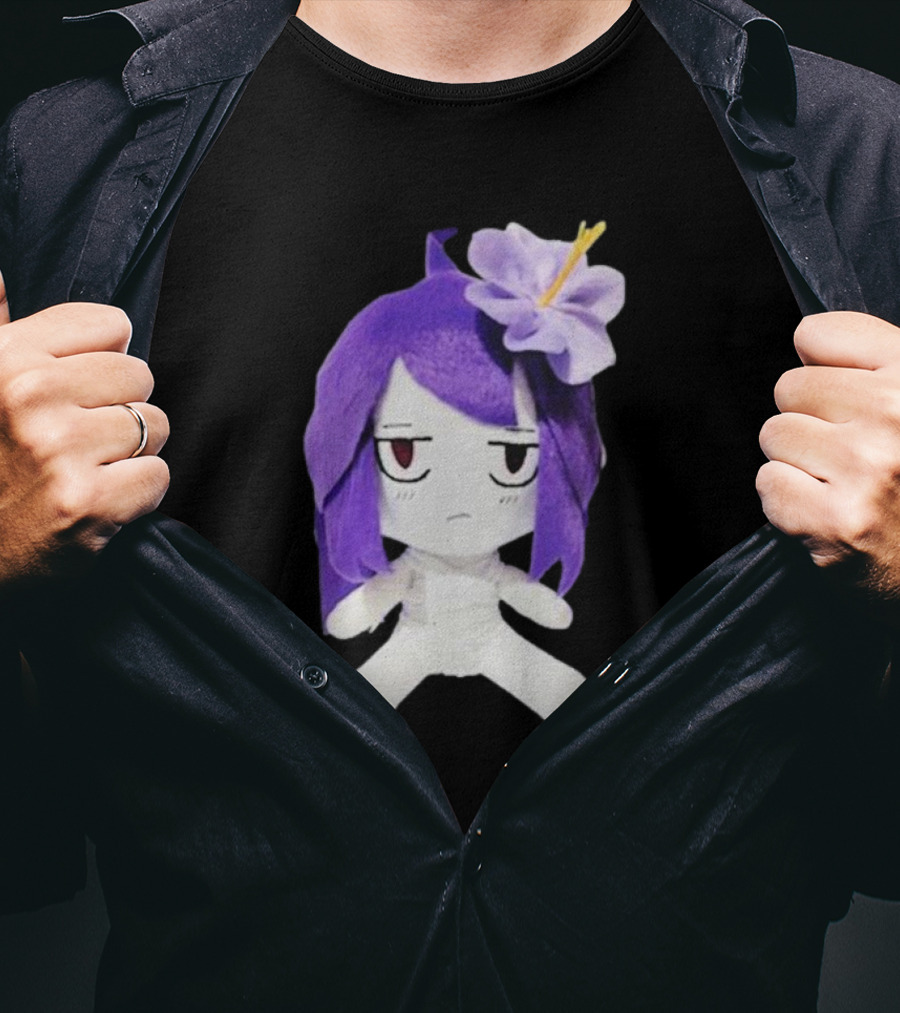 Cynthoni Jvmo Down Right Anime Plush Doll With Purple Hair And Flower T-Shirt