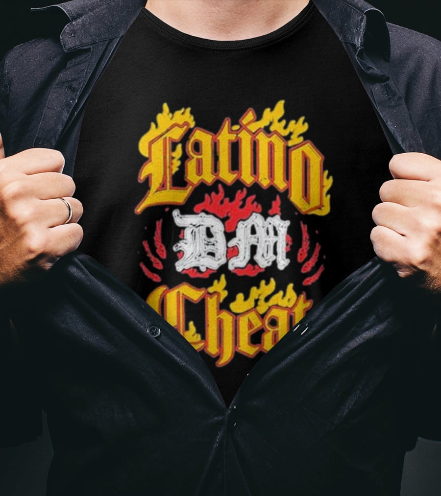 Latino DM Cheat Flames And Gothic Text T-Shirt
