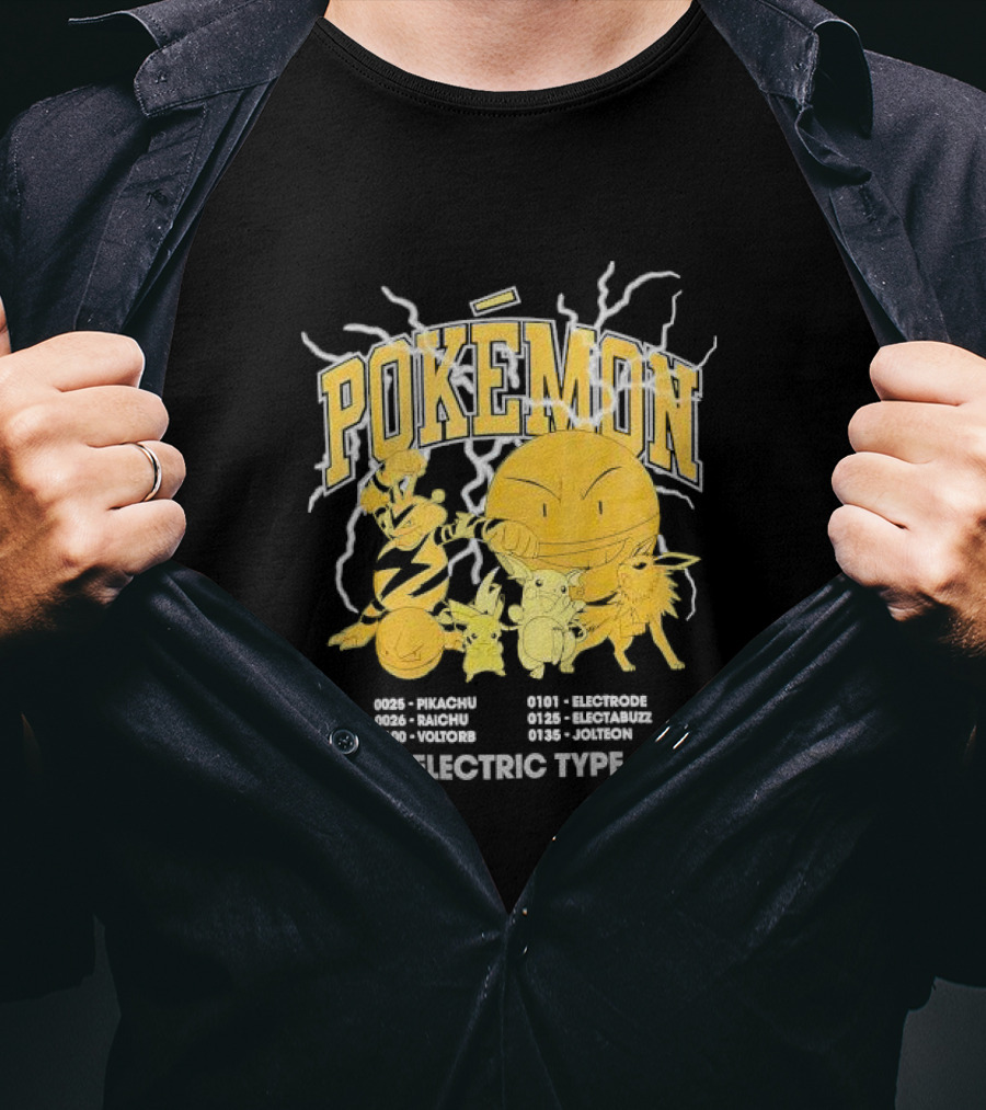 Pokémon Electric Type Pikachu Raichu Voltorb Electrode Electabuzz Jolteon T-Shirt
