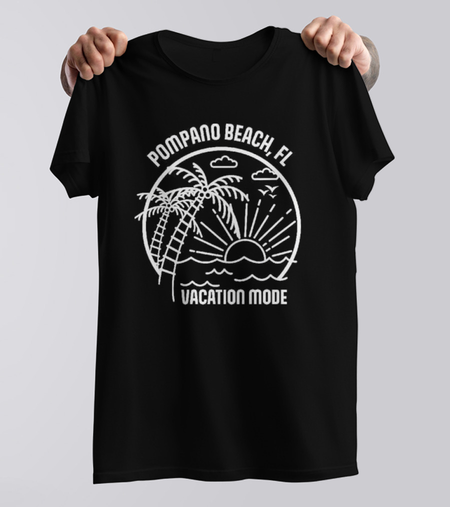 Pompano Beach FL Vacation Mode Palm Trees Sunset Waves T-Shirt