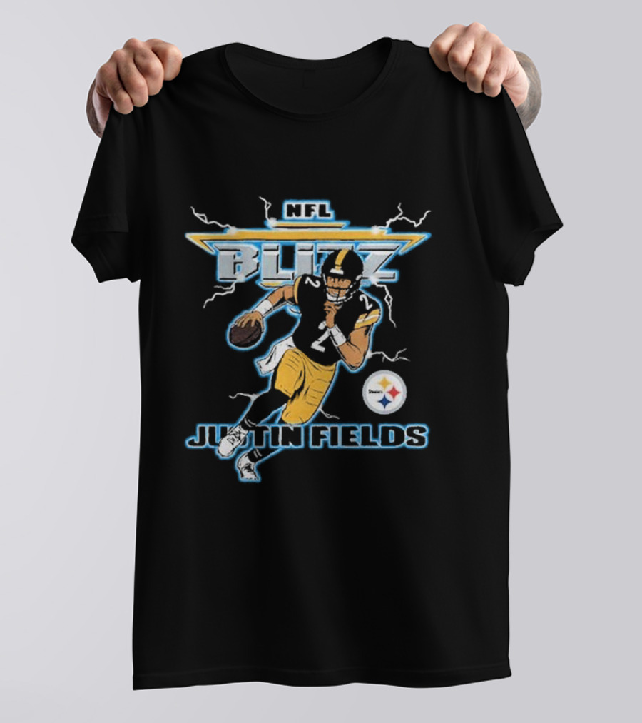 NFL Blitz Justin Fields Steelers Football Action T-Shirt