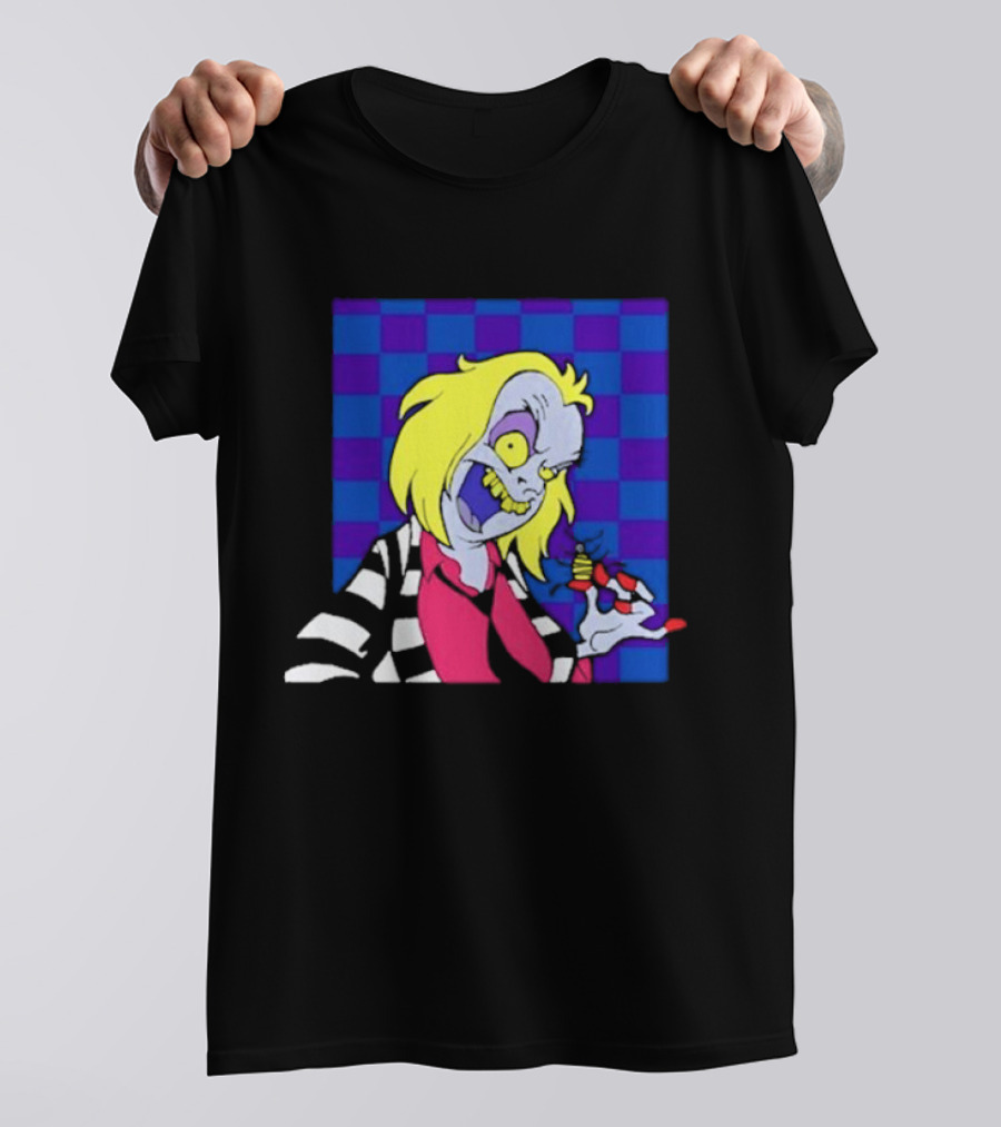 Pan Pizza Beetlejuice Cartoon Checkered Background T-Shirt