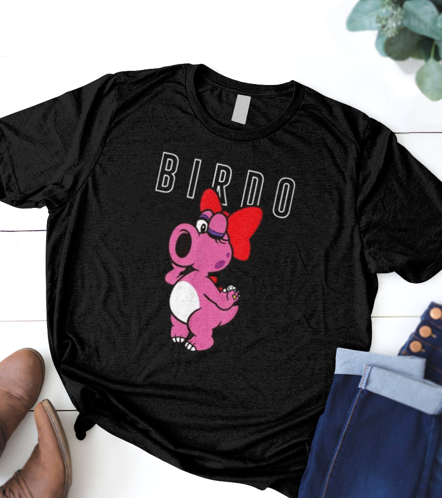 Super Mario Bros Birdo Pink Character With Bow Icon Text T-Shirt
