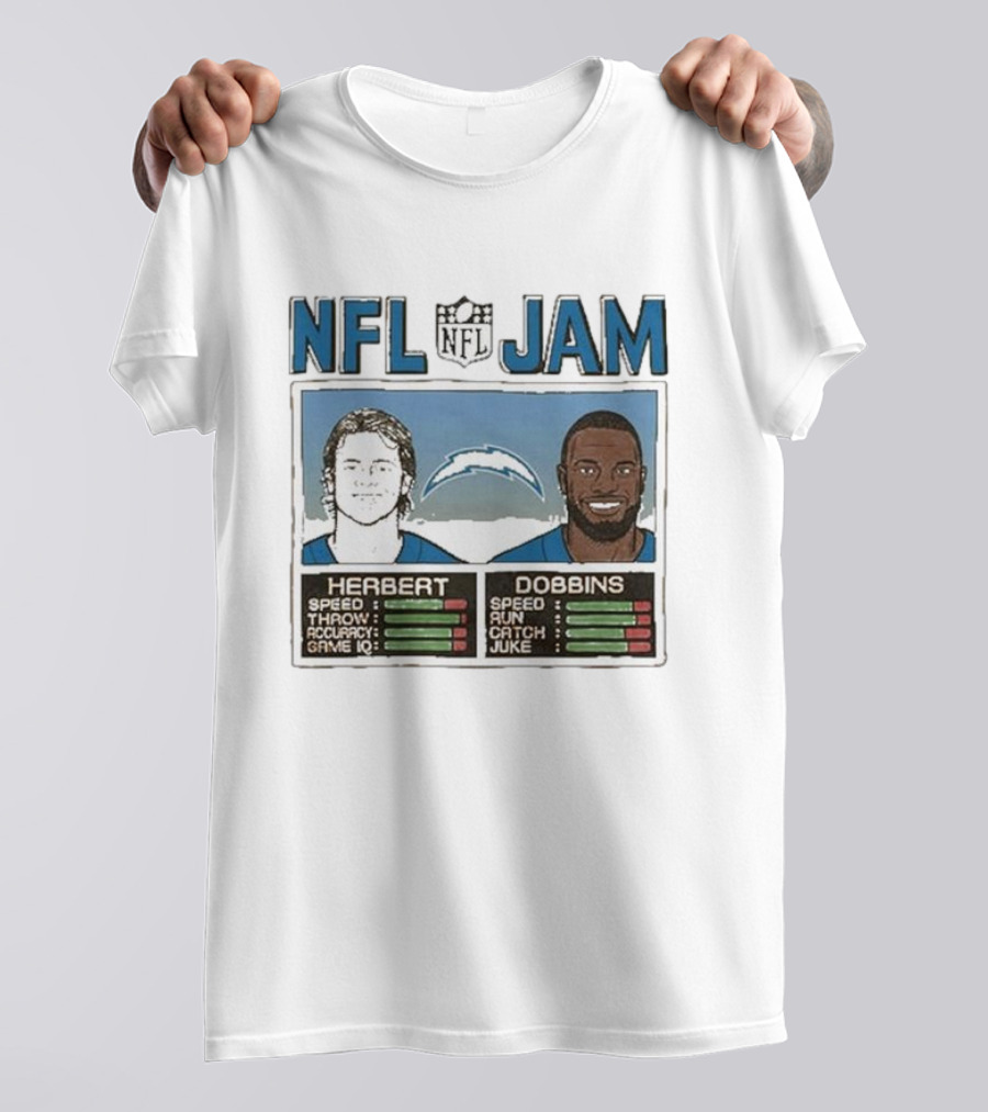 NFL Jam Chargers Herbert Dobbins Stats T-Shirt