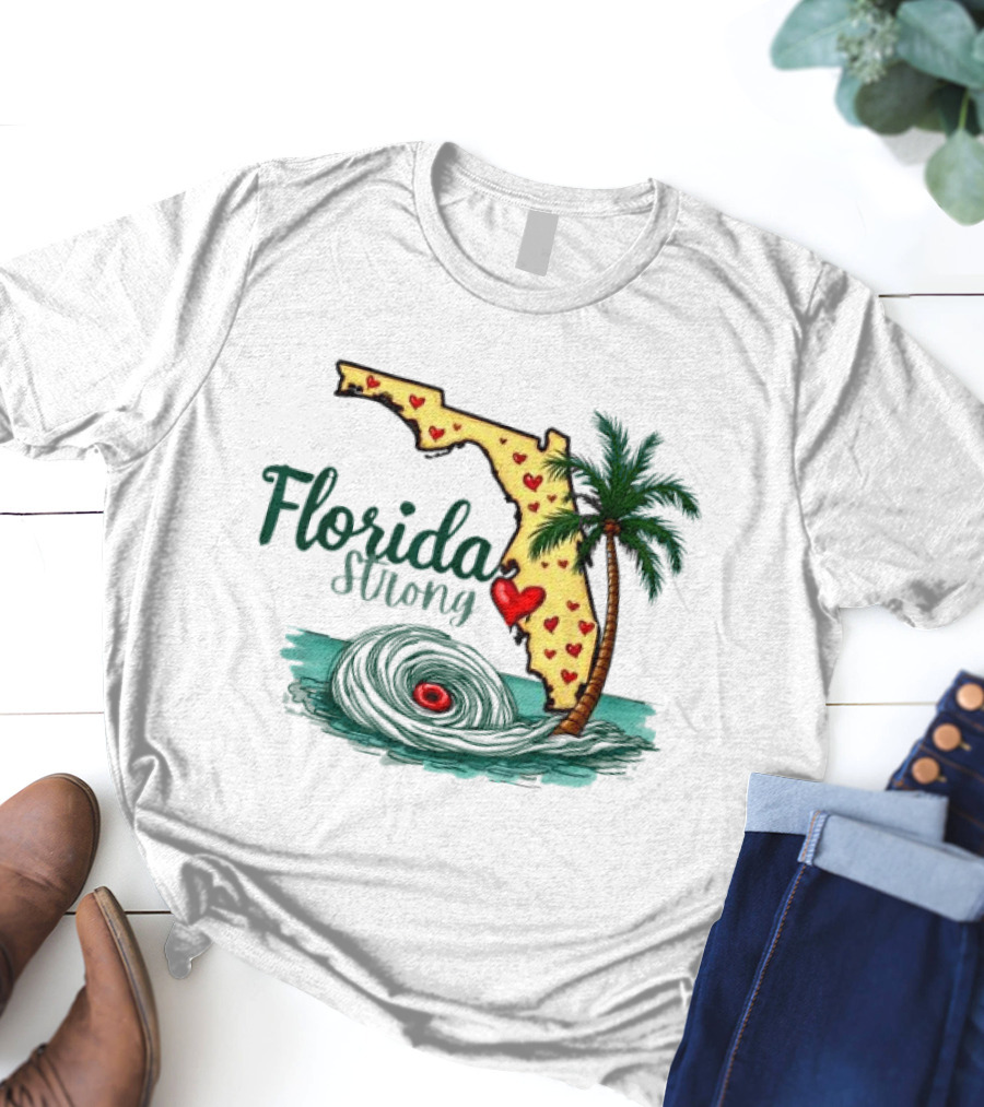 Pray For Tampa Bay Florida Strong Palm Tree Heart Map Hurricane T-Shirt