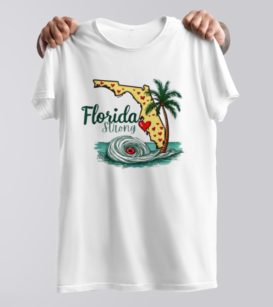 Pray For Tampa Bay Florida Strong Palm Tree Heart Map Hurricane T-Shirt