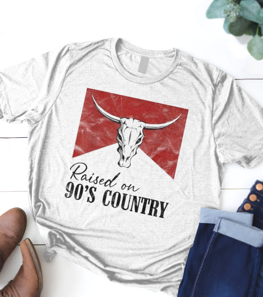 Raised On 90’s Country Western Bull Skull T-Shirt