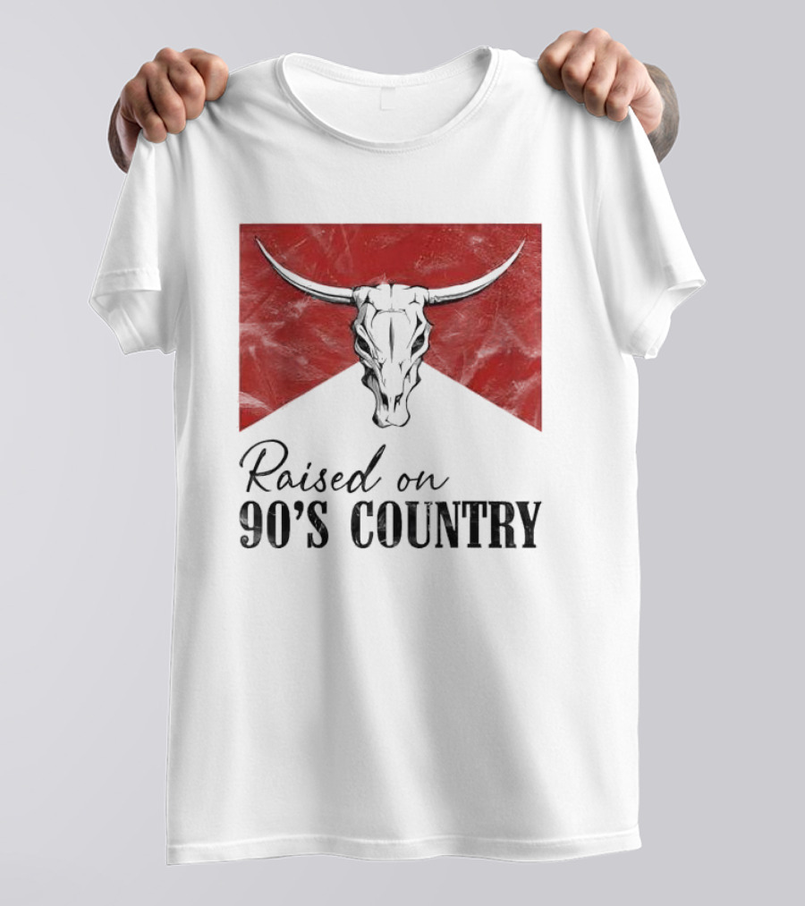 Raised On 90’s Country Western Bull Skull T-Shirt