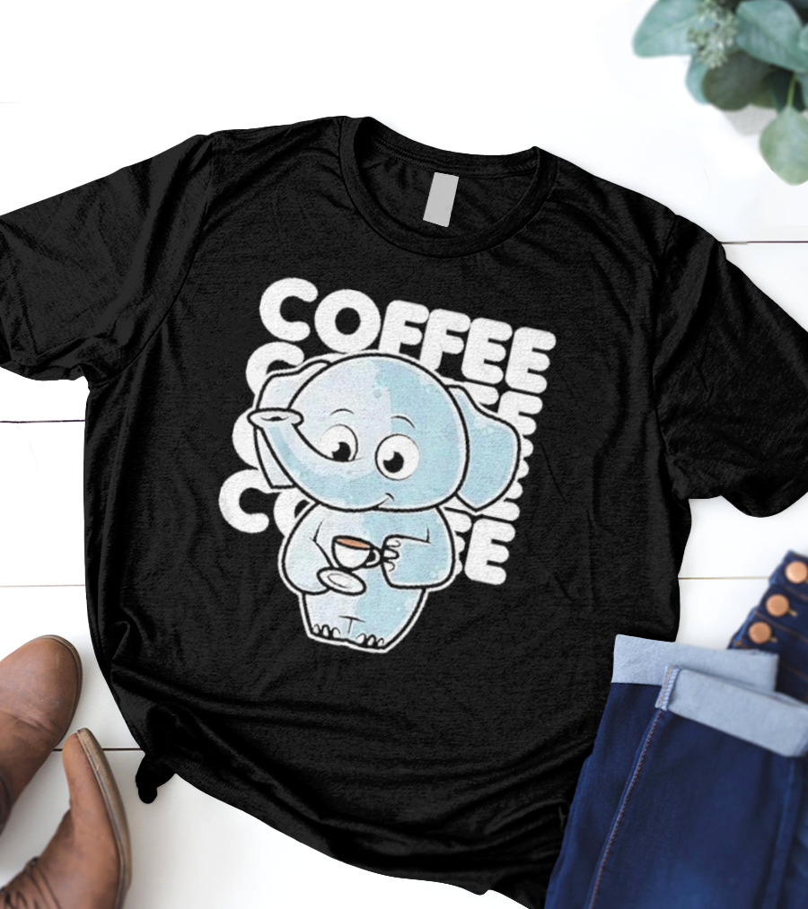 Cute Elephant Coffee Kawaii Neko Anime T-Shirt