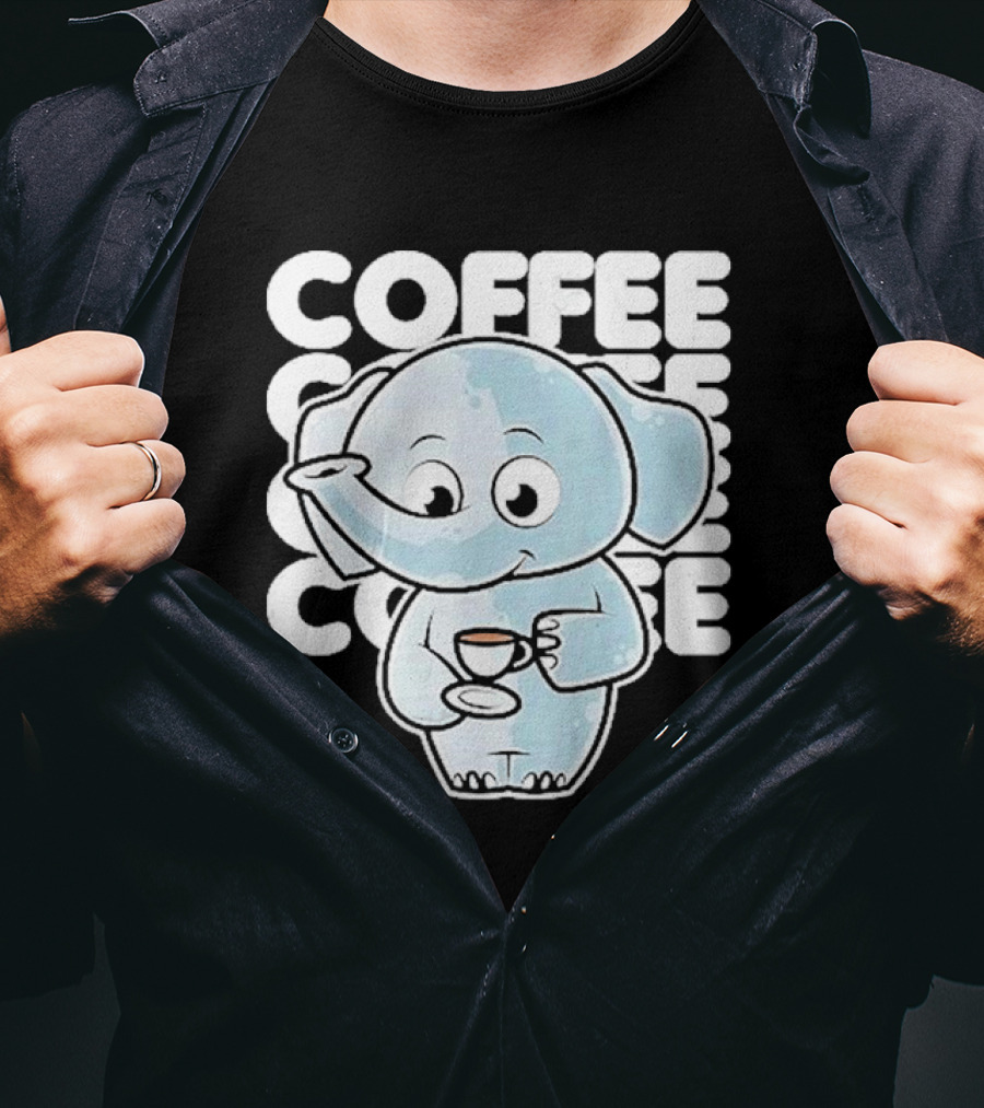 Cute Elephant Coffee Kawaii Neko Anime T-Shirt